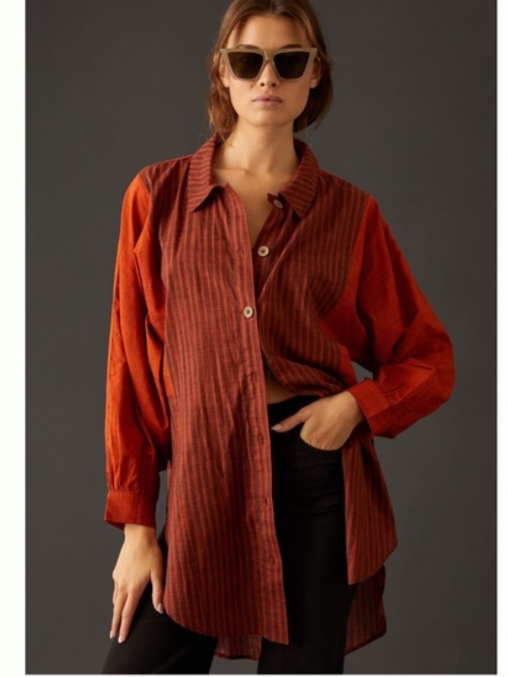 Anthropologie Button-Up Shirt with Subtle Stripes